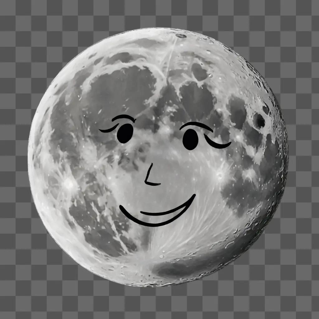 A cartoon moon drawing with a smiling face