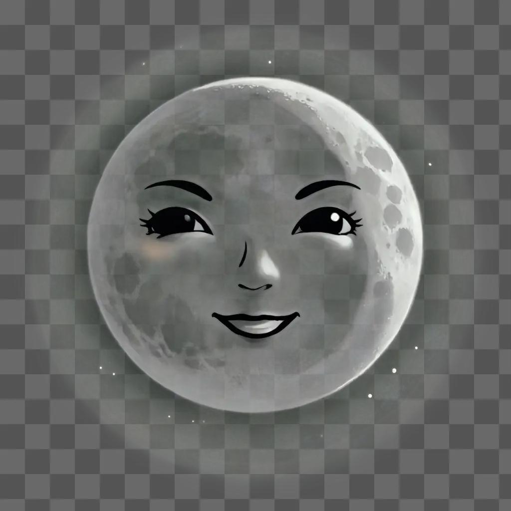 A cartoon moon drawing with black eyes