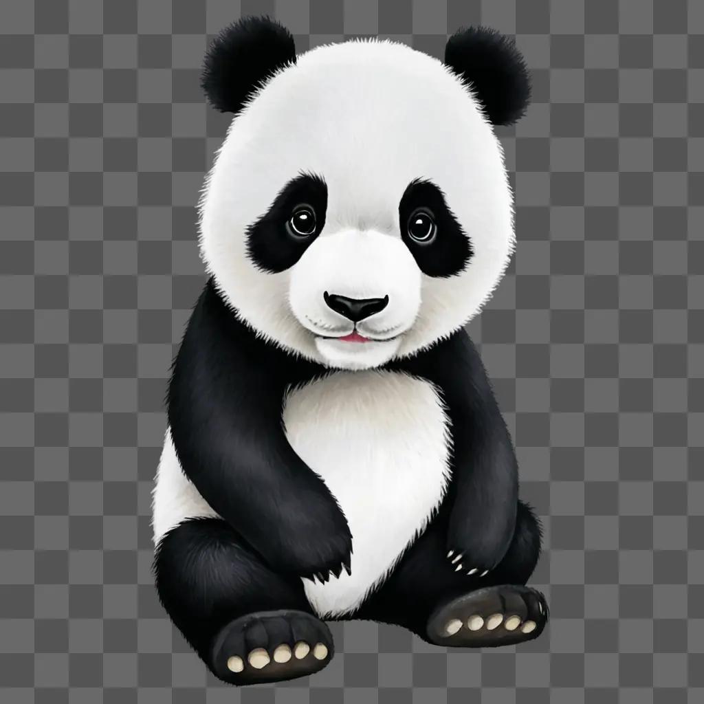 A cartoon panda drawing with a black and white color scheme