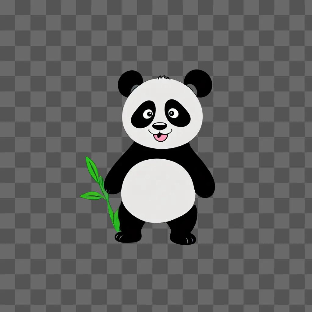 A cartoon panda drawing with a green leaf