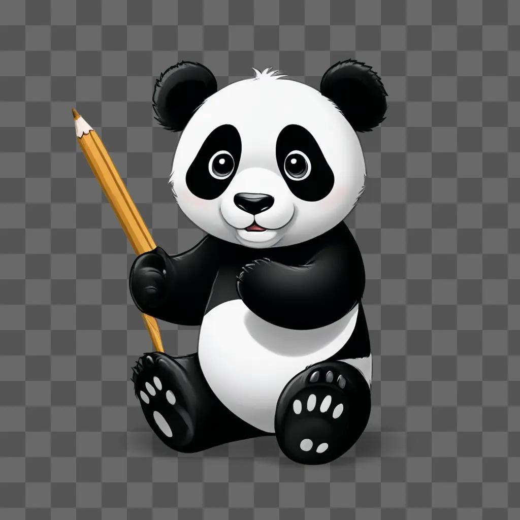 A cartoon panda drawing with a pencil in its hand