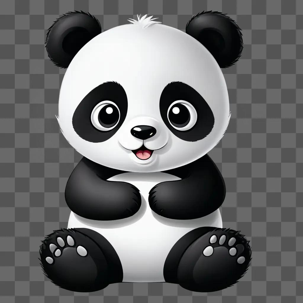 A cartoon panda drawing with black and white color