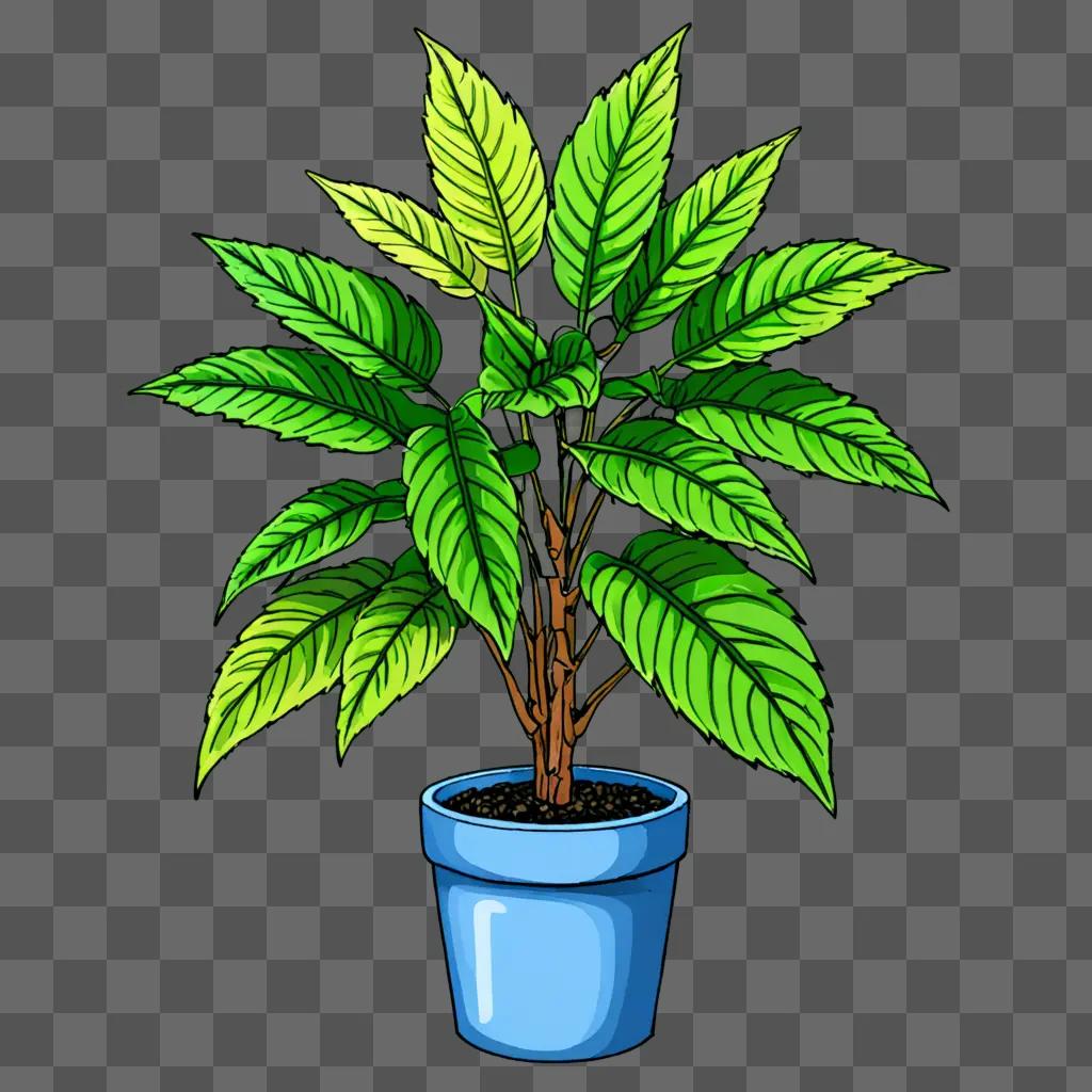 A cartoon plant in a blue pot with green leaves