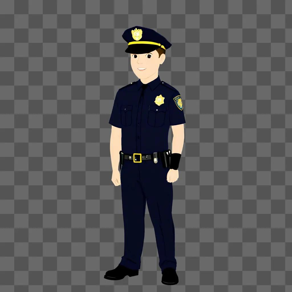 A cartoon police officer standing on a dark background