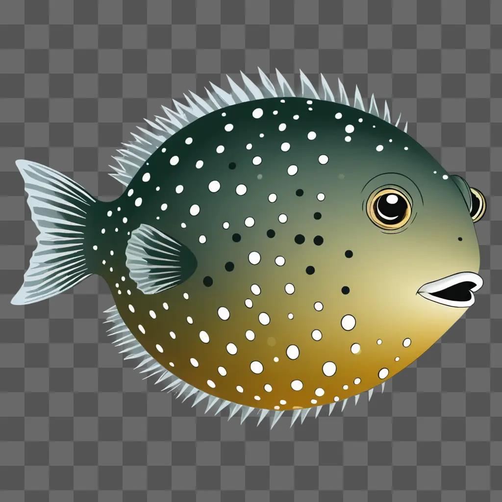 A cartoon puffer fish with white spots