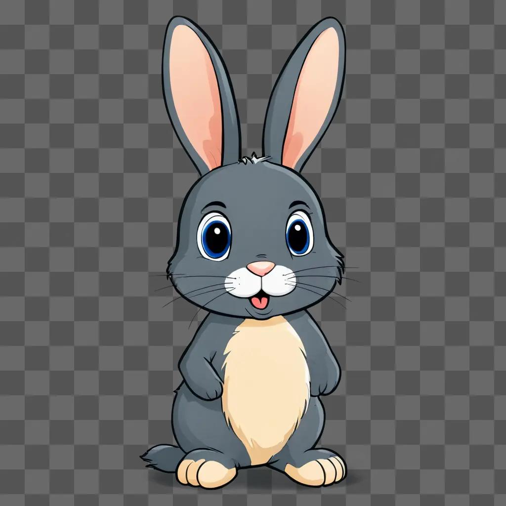 A cartoon rabbit drawing on a gray background