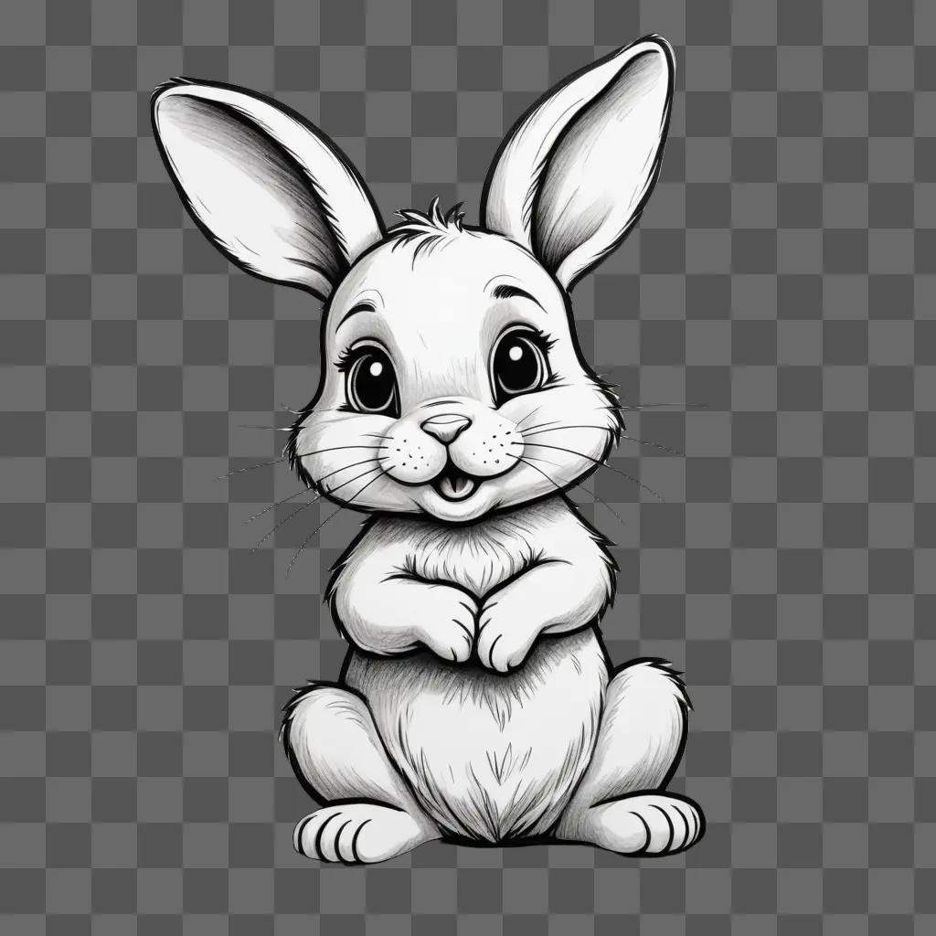 A cartoon rabbit drawing with a black and white background