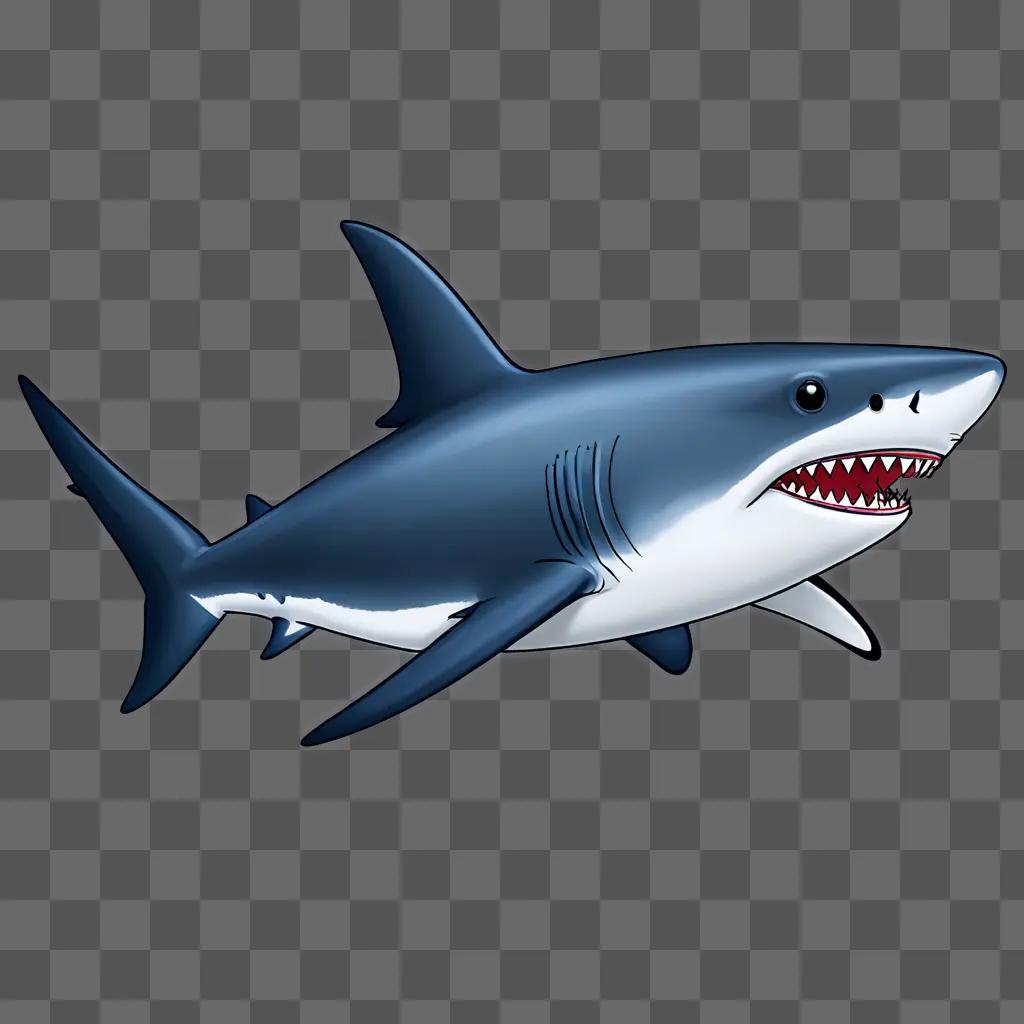 A cartoon shark drawing for kids with glowing mouth