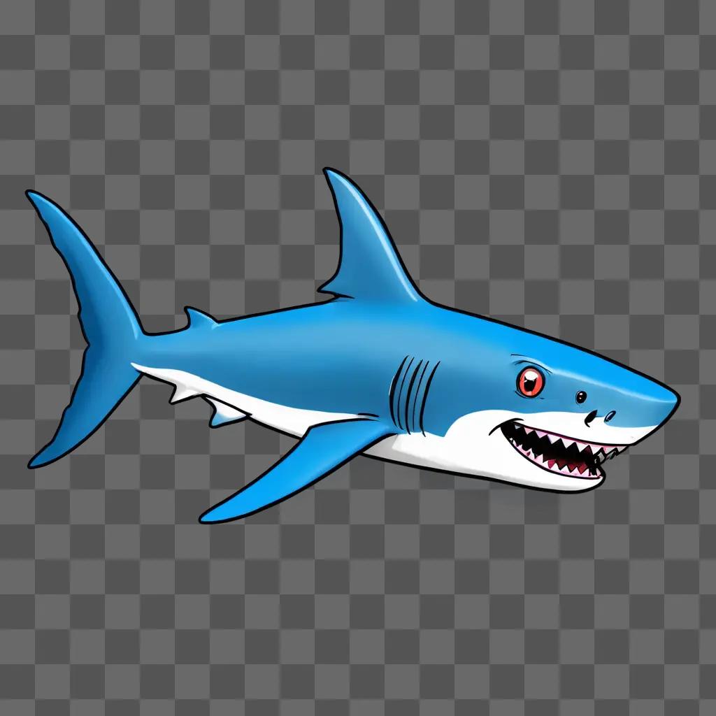 A cartoon shark drawing on a blue background