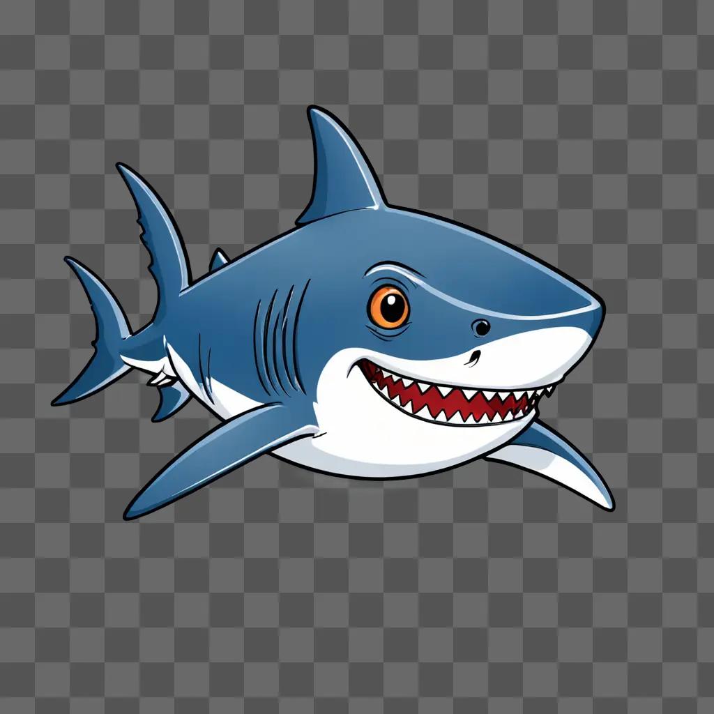 A cartoon shark drawing on a blue background