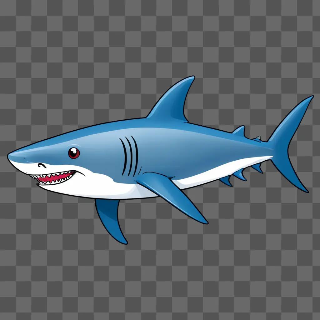 A cartoon shark drawing on a blue background