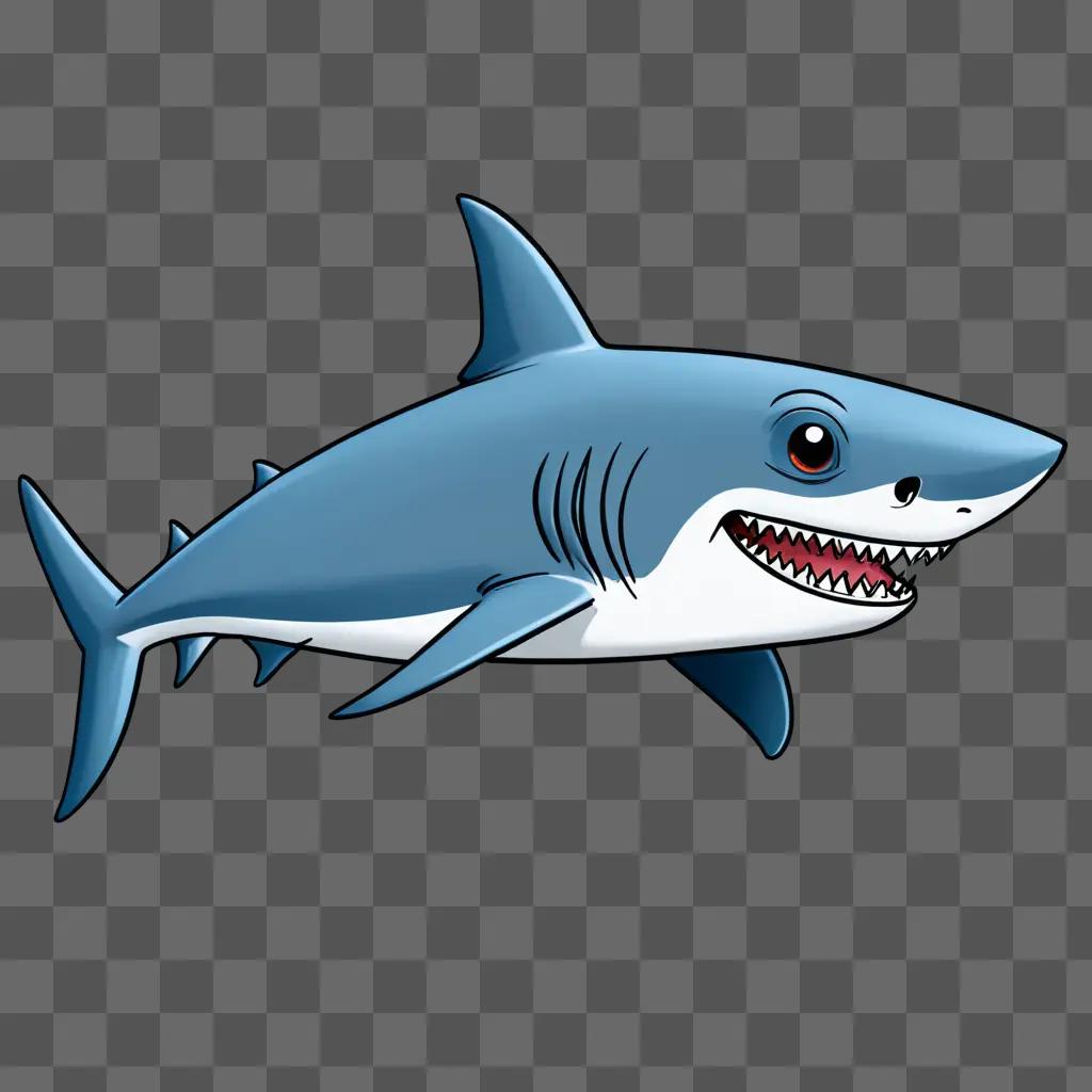 A cartoon shark drawing with a red mouth and teeth