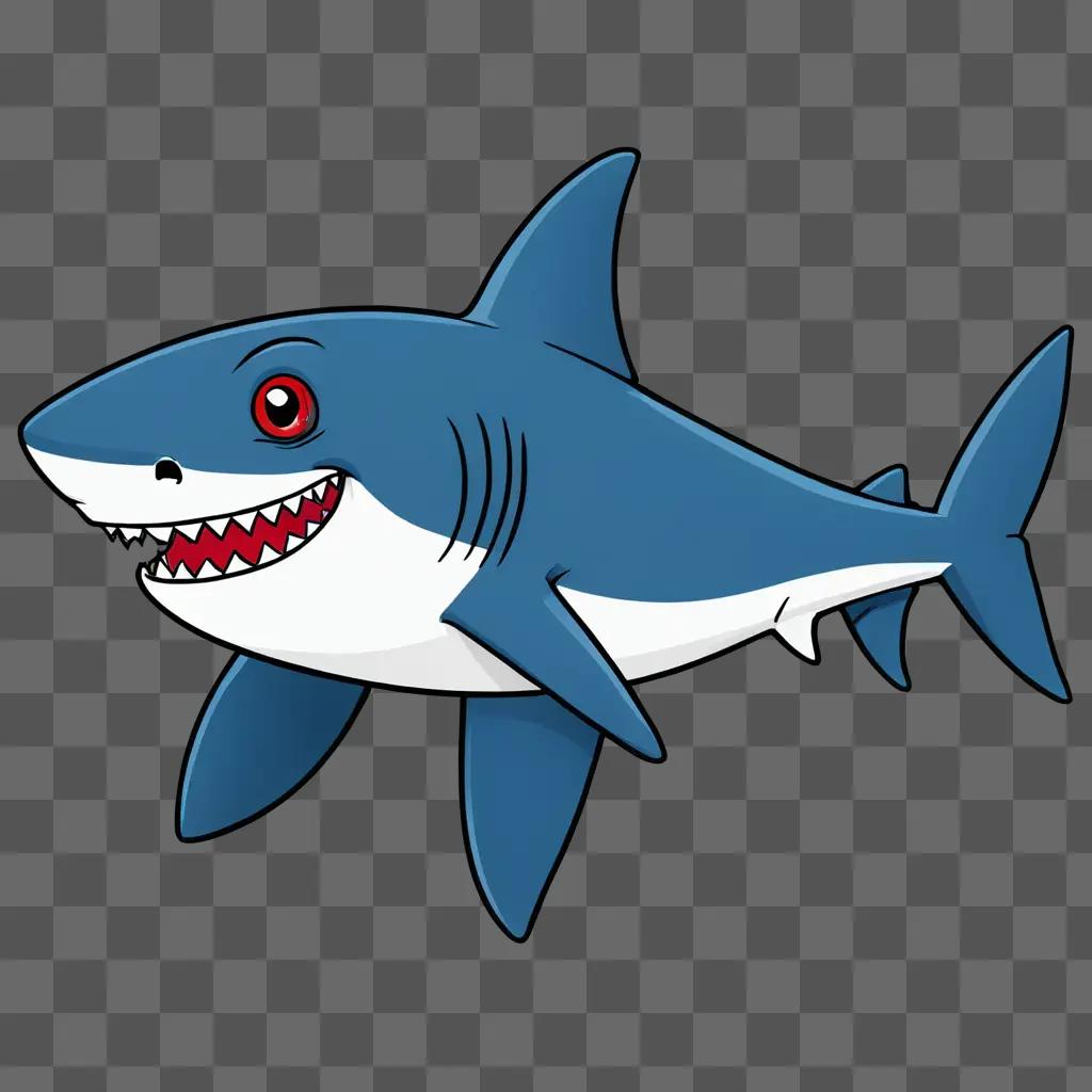 A cartoon shark drawing with a red mouth and white teeth