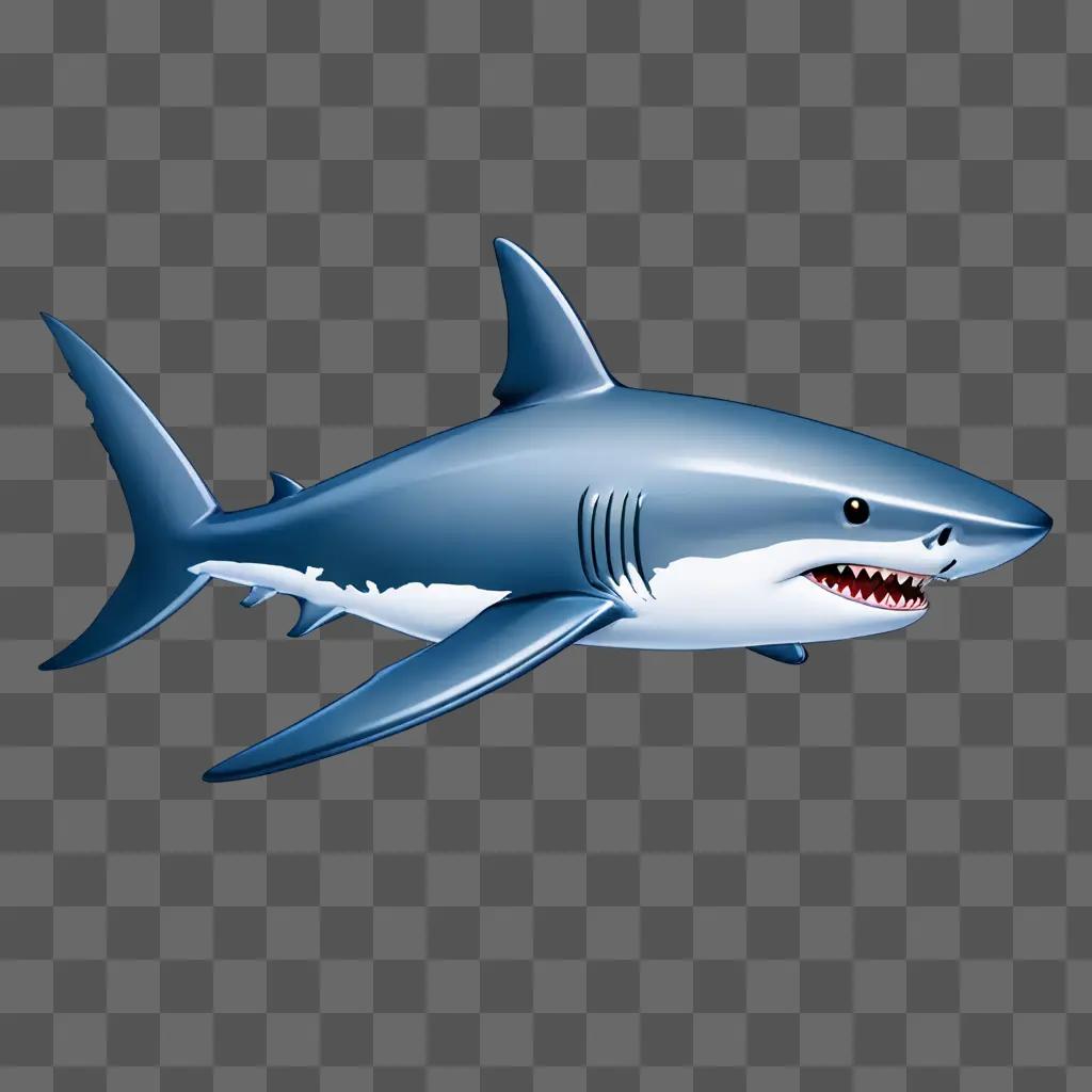 A cartoon shark drawing with red mouth and blue background