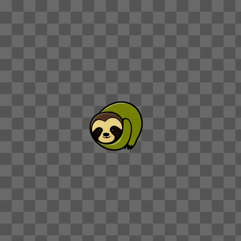 A cartoon sloth is cuddling on a dark green background