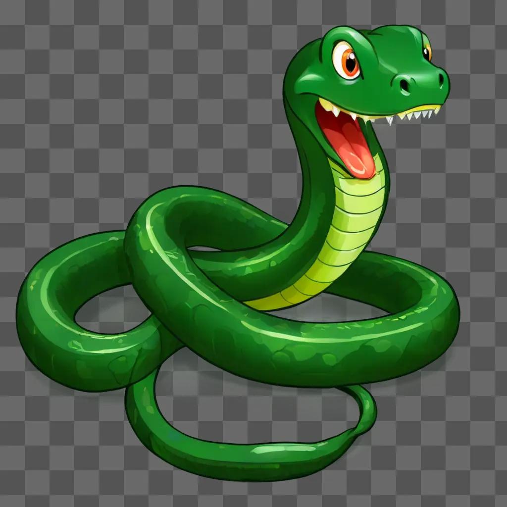 A cartoon snake drawing with a green background