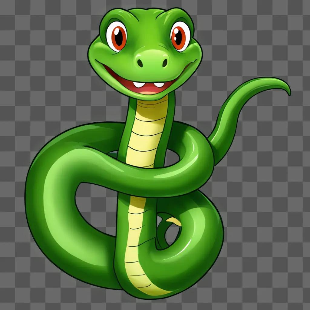 A cartoon snake drawing with a green background