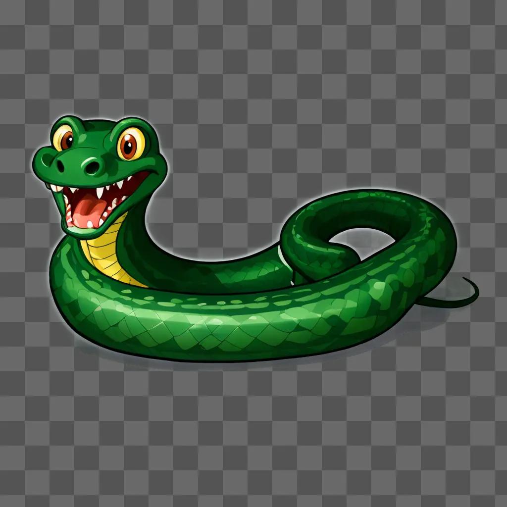 A cartoon snake with a mouth open and a smile