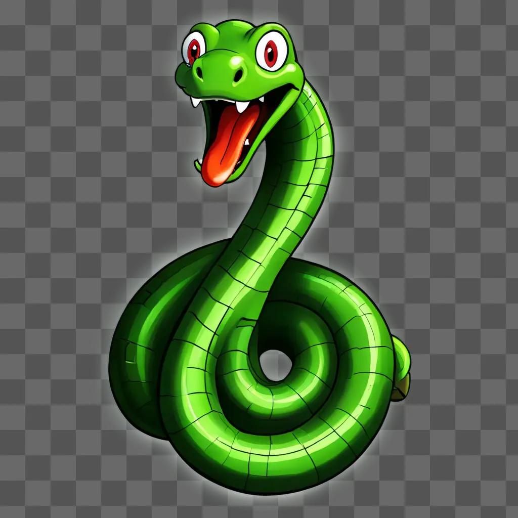 A cartoon snake with a red mouth and red eyes