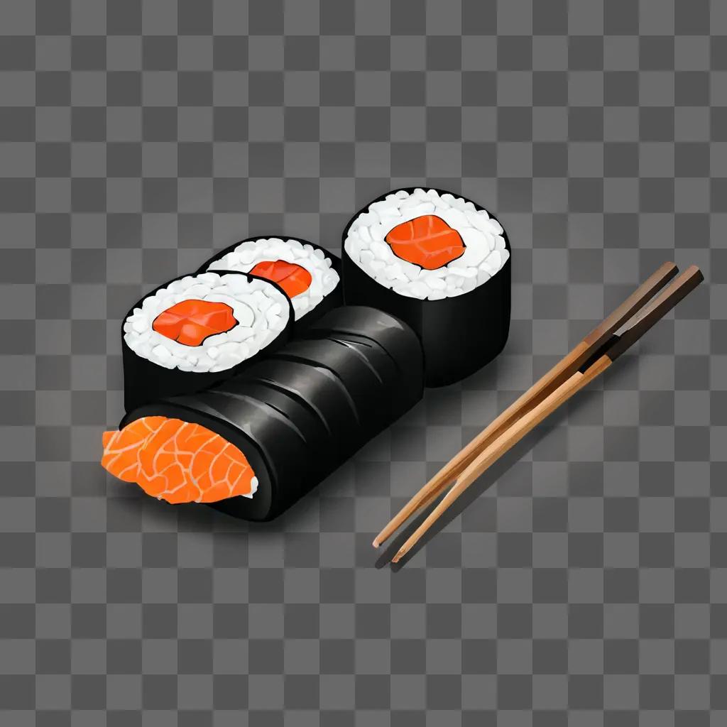 A cartoon sushi drawing with chopsticks and rice