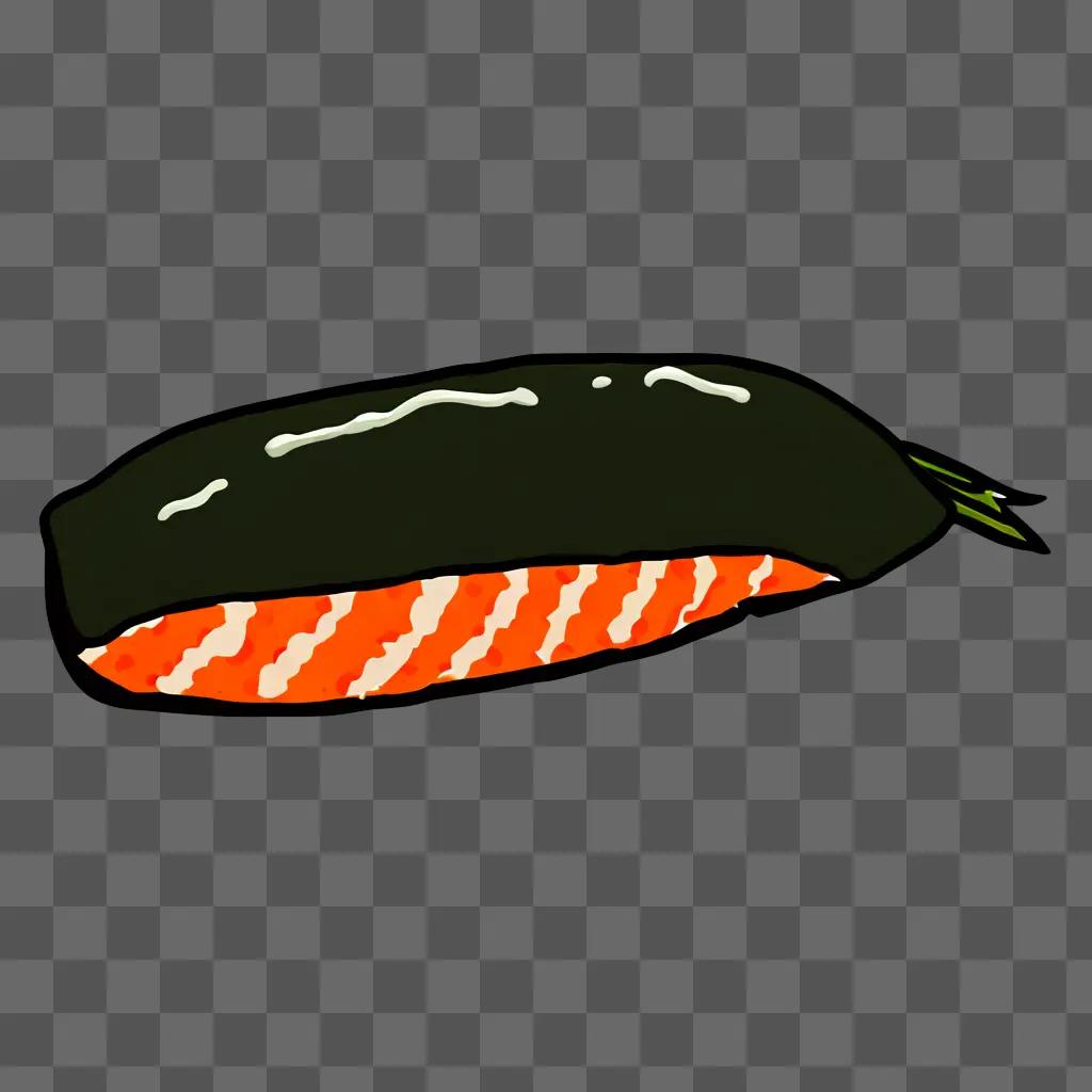 A cartoon sushi drawing with orange and white stripes