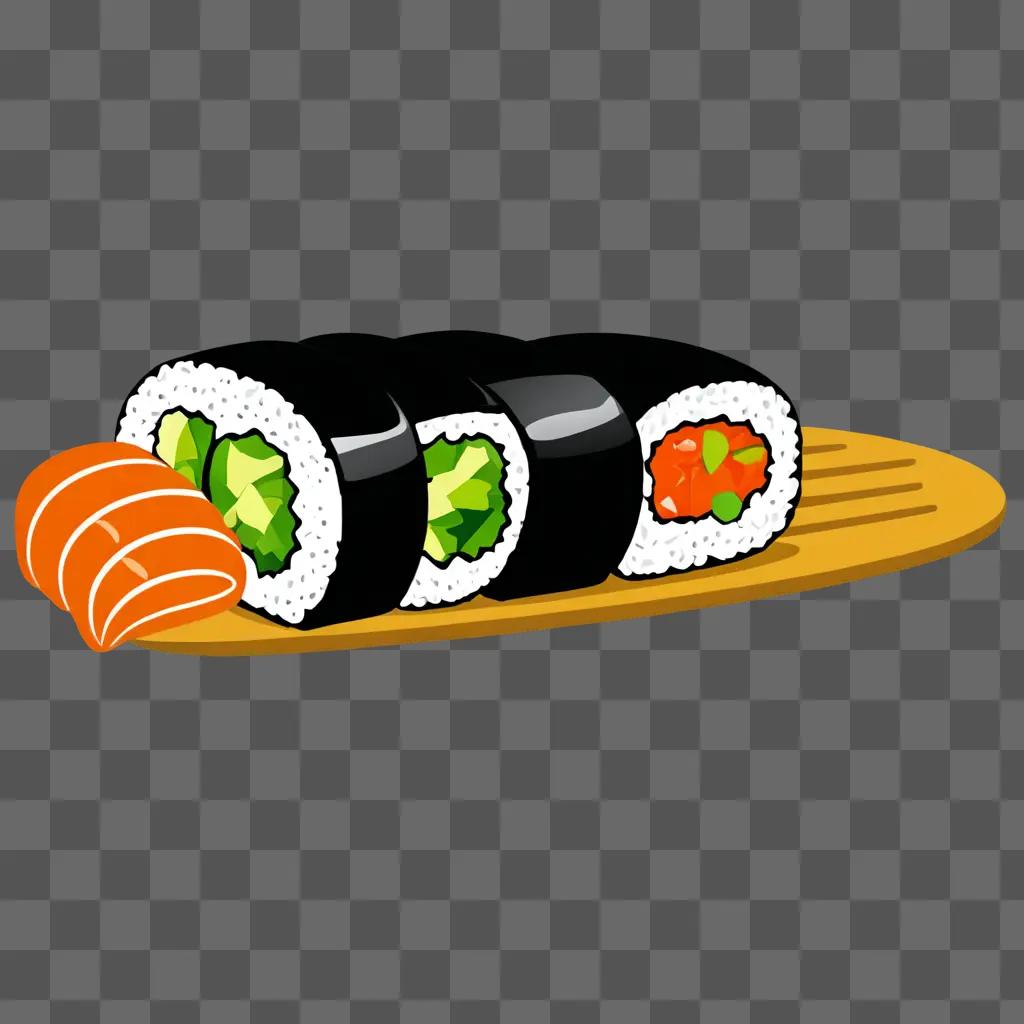 A cartoon sushi roll with side sushi drawing