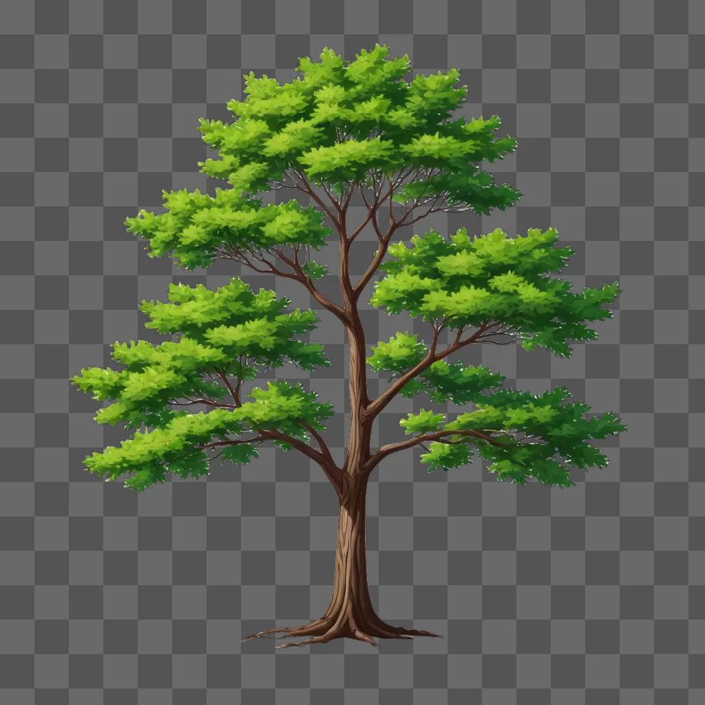 A cartoon tree drawing on a black background