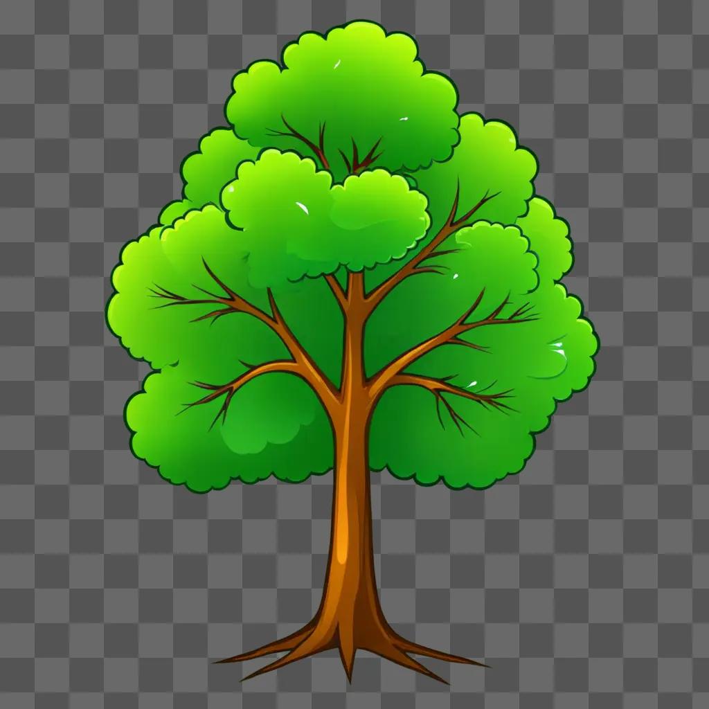 A cartoon tree drawing on a green background