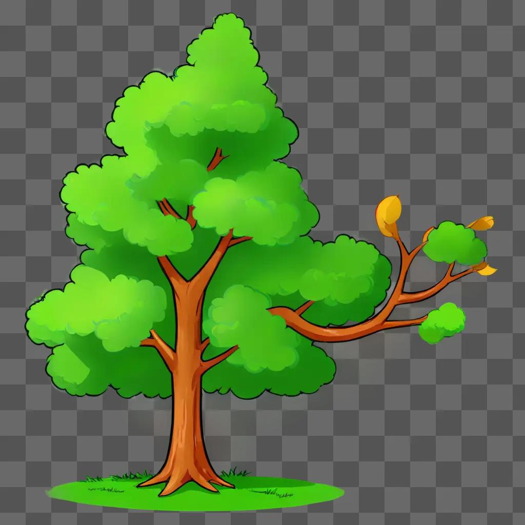 A cartoon tree drawing with a bright light on its branch