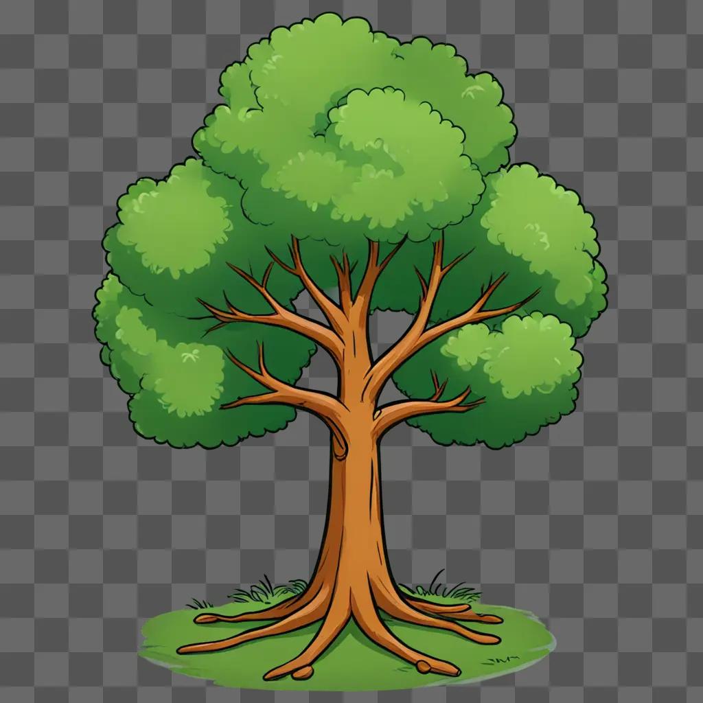 A cartoon tree drawing with green leaves