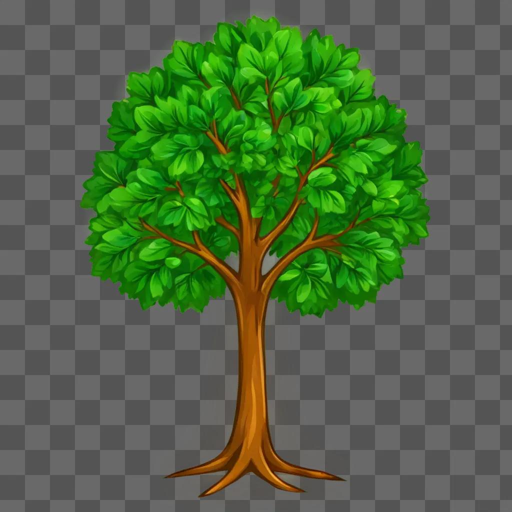 A cartoon tree drawing with green leaves