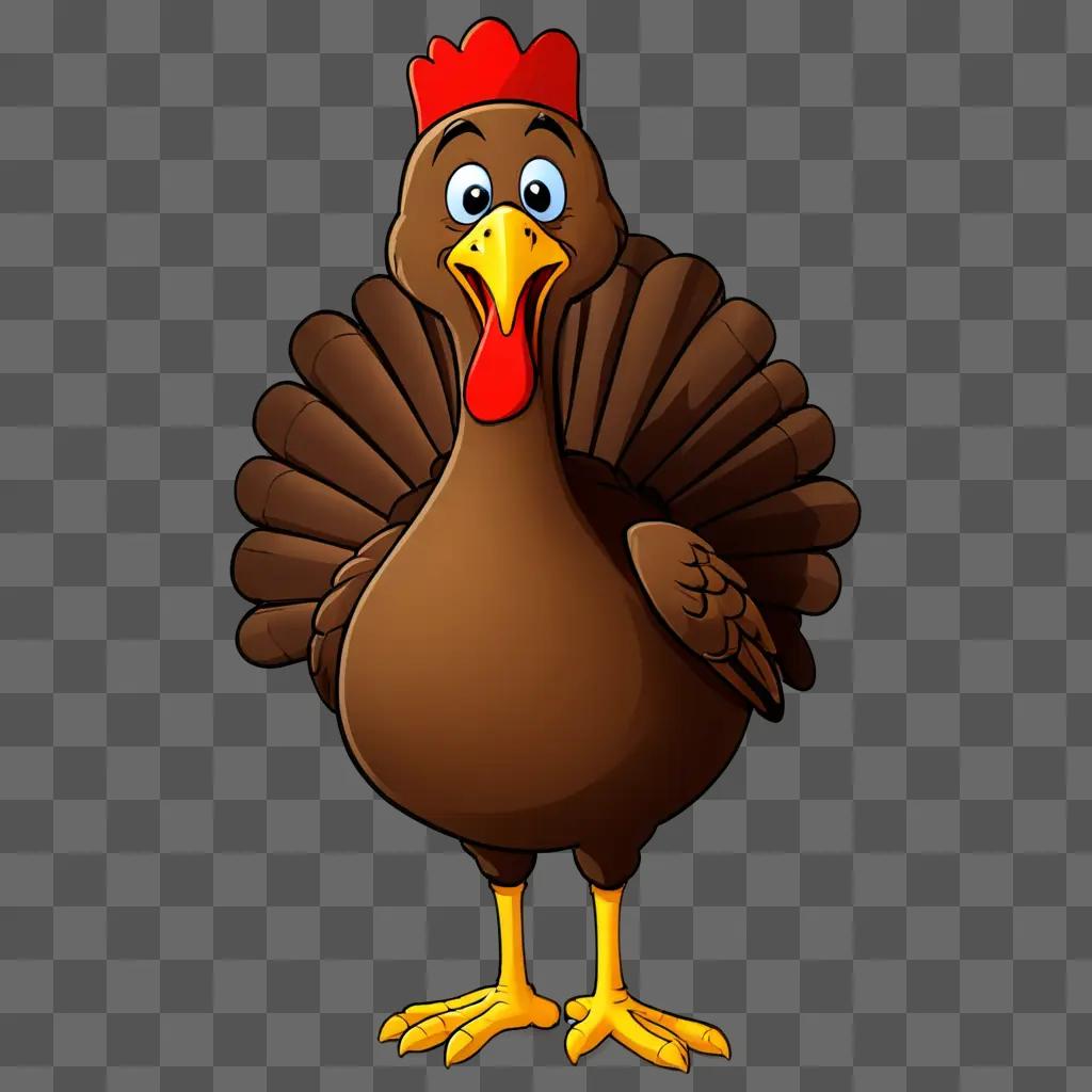 A cartoon turkey with a red crown and yellow legs