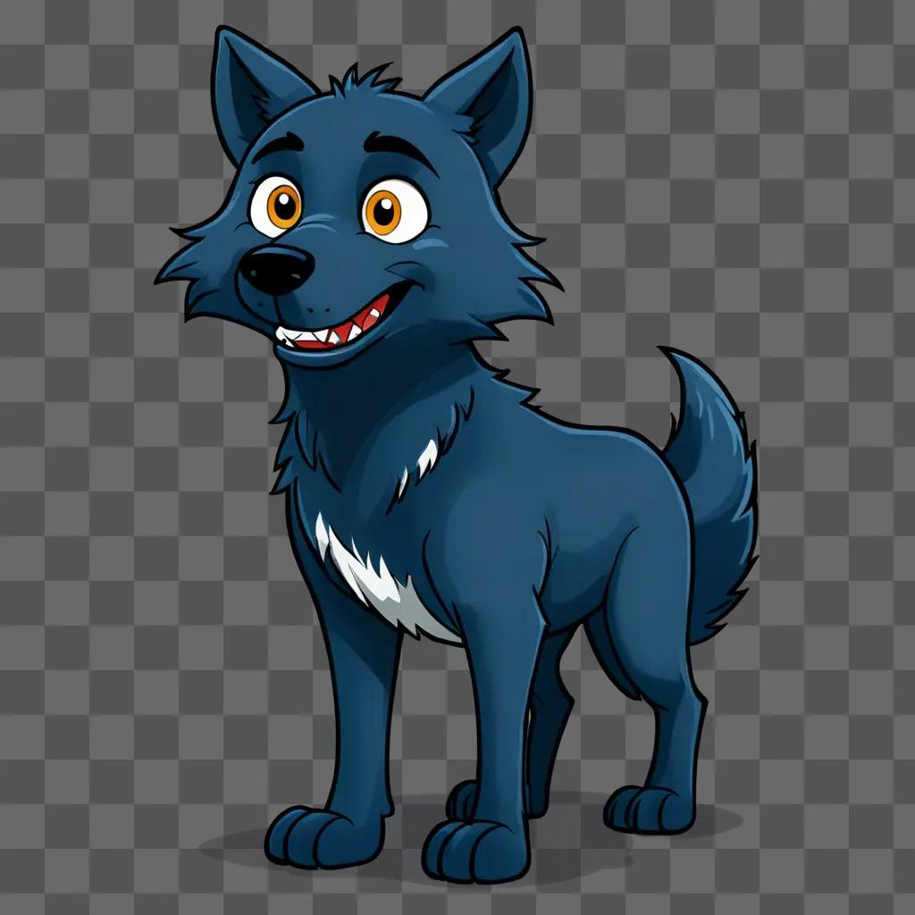 A cartoon wolf drawing on a dark background