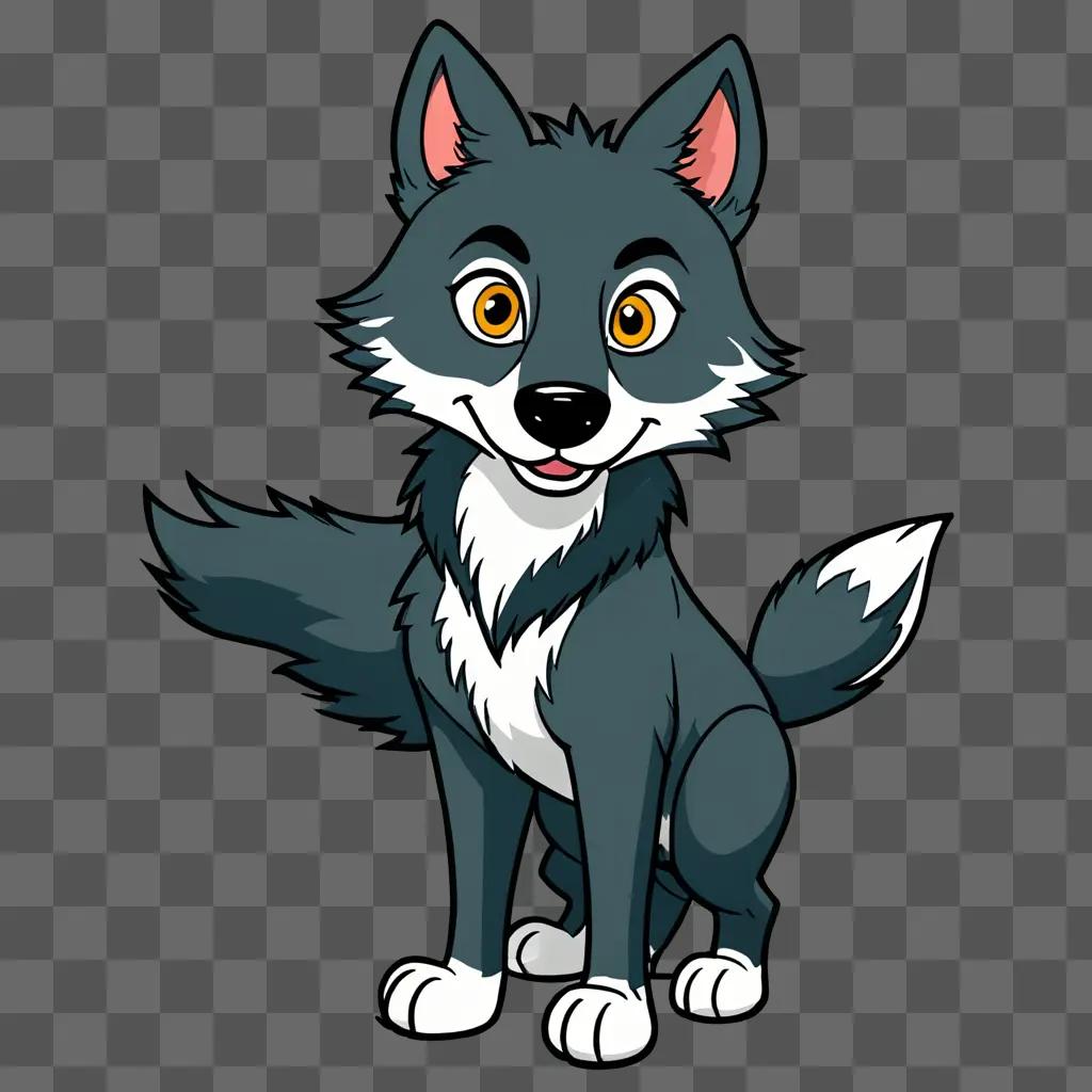 A cartoon wolf drawing with a gray color scheme