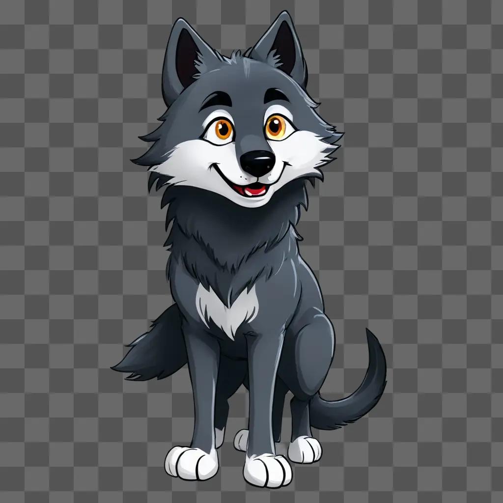 A cartoon wolf is shown in a gray background