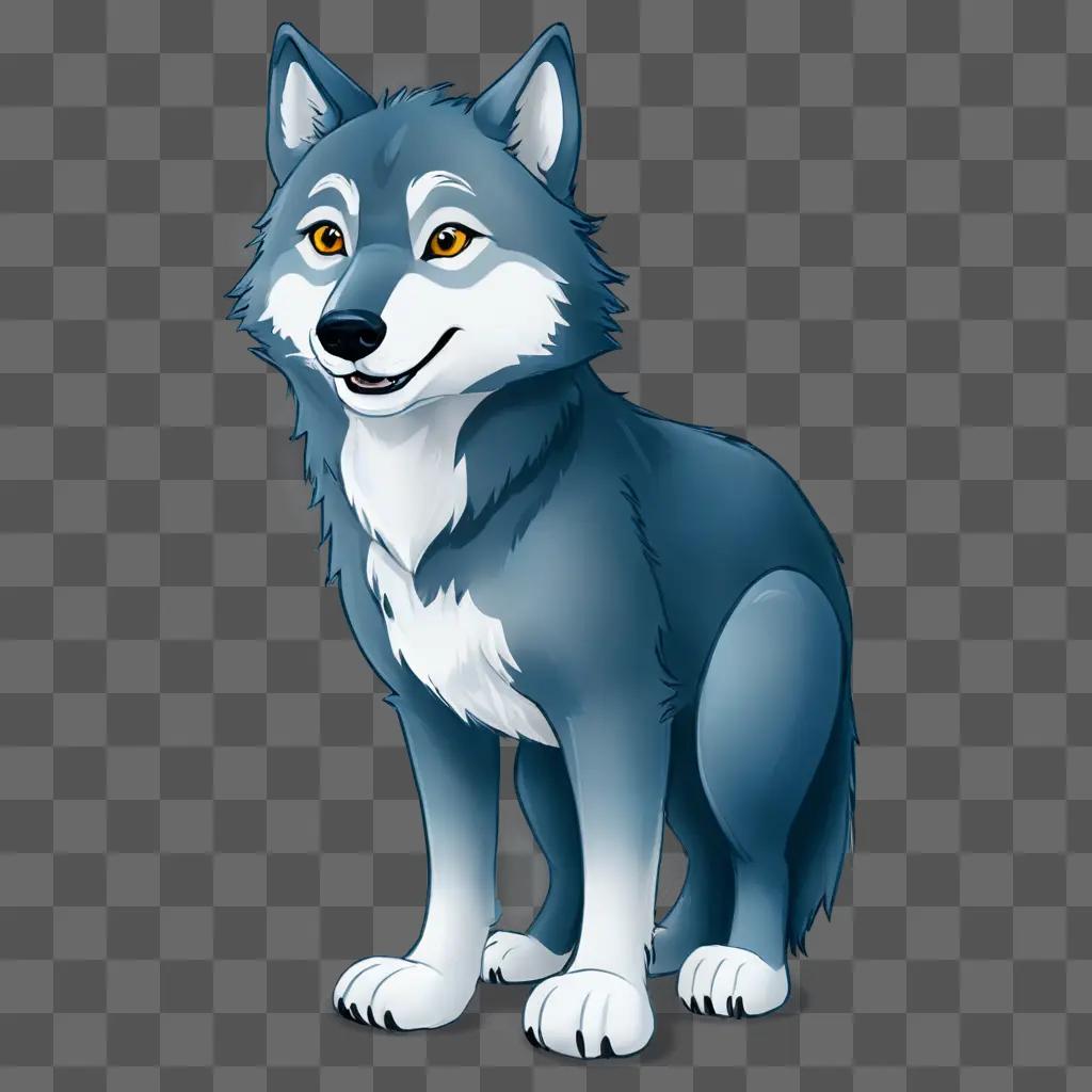 A cartoon wolf with a blue background and yellow eyes