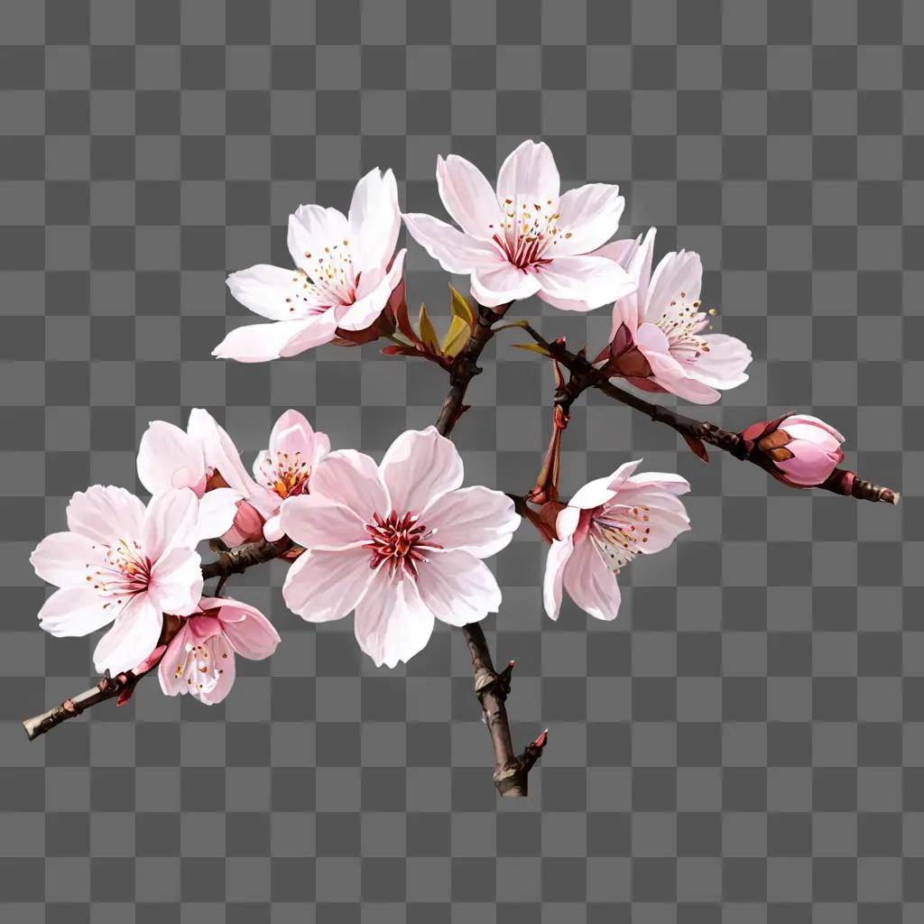 A cherry blossom flower drawing on a pink background