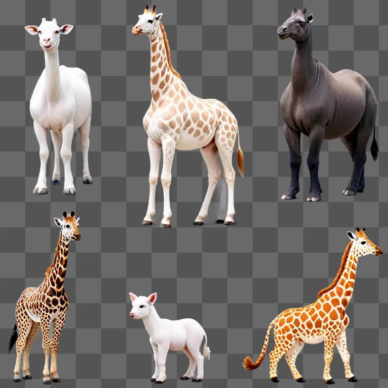 A collection of zoo animals in various poses