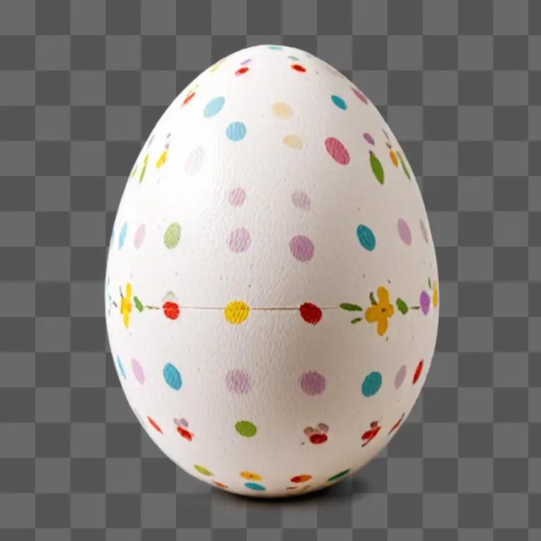 A colorful Easter egg with polka dots and flowers