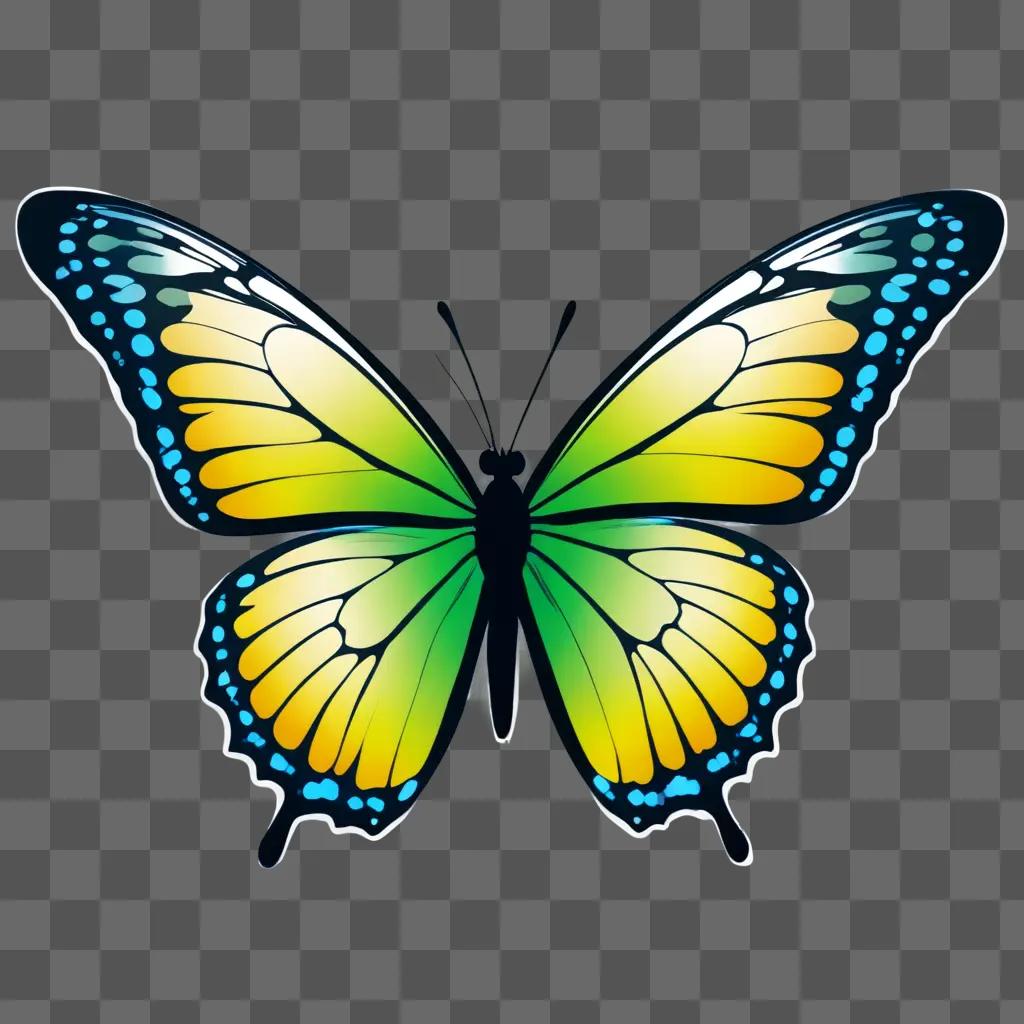 A colorful butterfly clip art against a green background