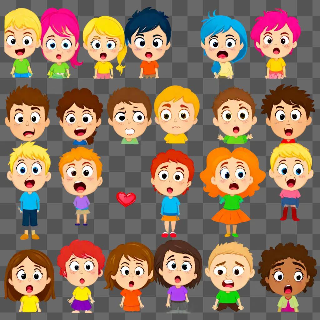 A colorful collection of cartoon faces displaying various emotions