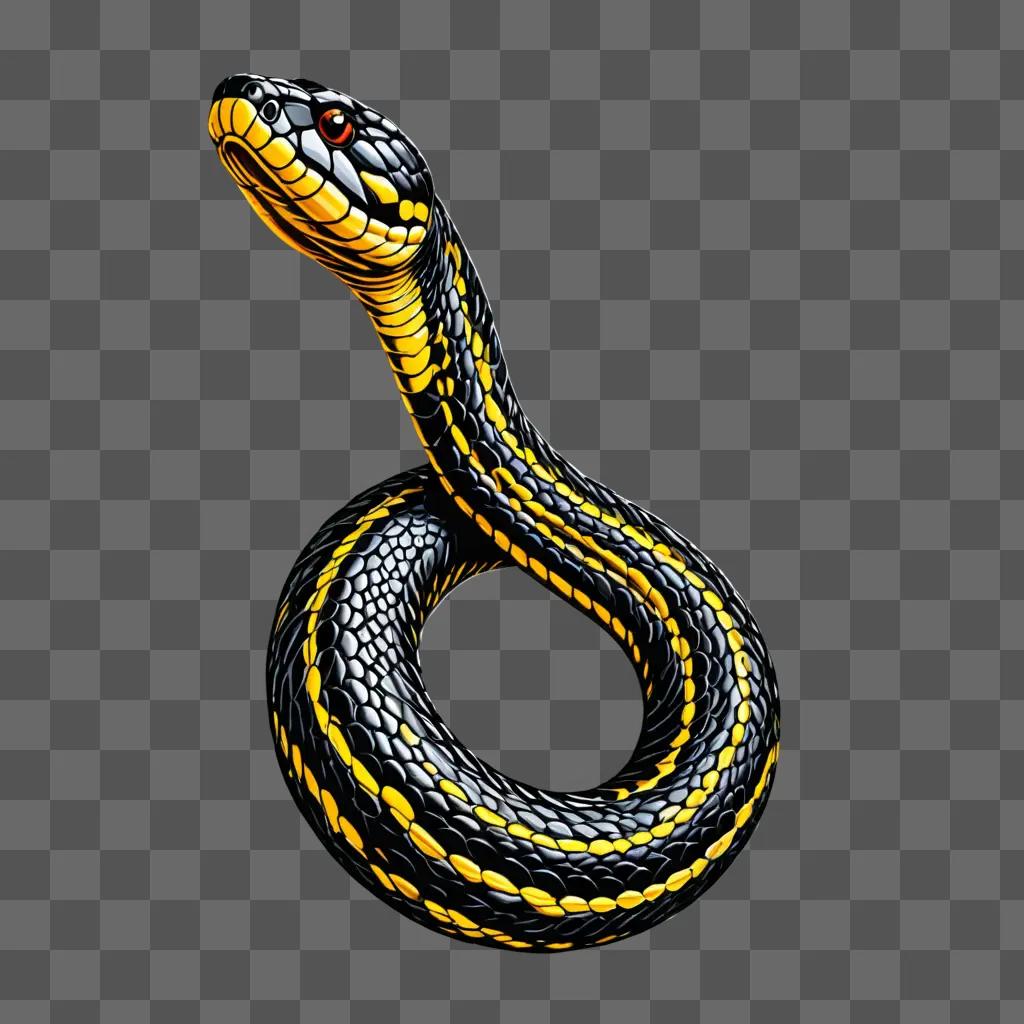 A colorful coy snake drawing with yellow and black patterns