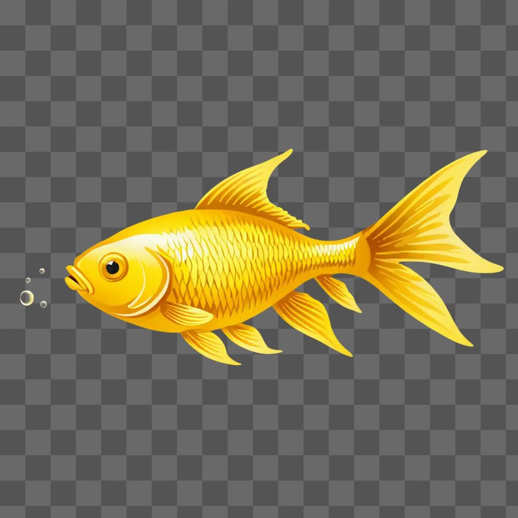 A colorful drawing of a gold fish with bubbles