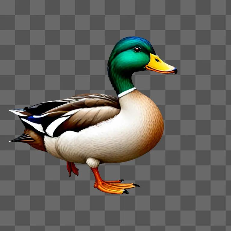 A colorful duck drawing on a green background