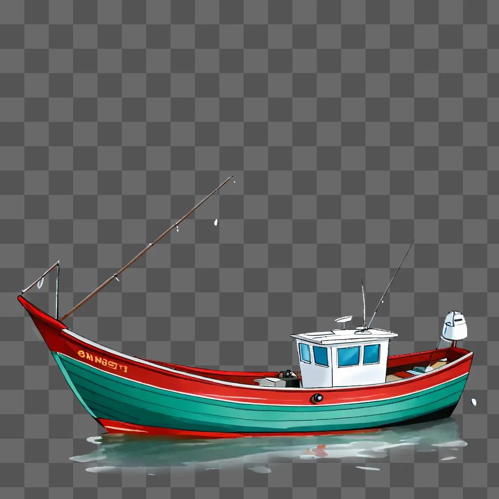 A colorful fishing boat with a fishing pole on it