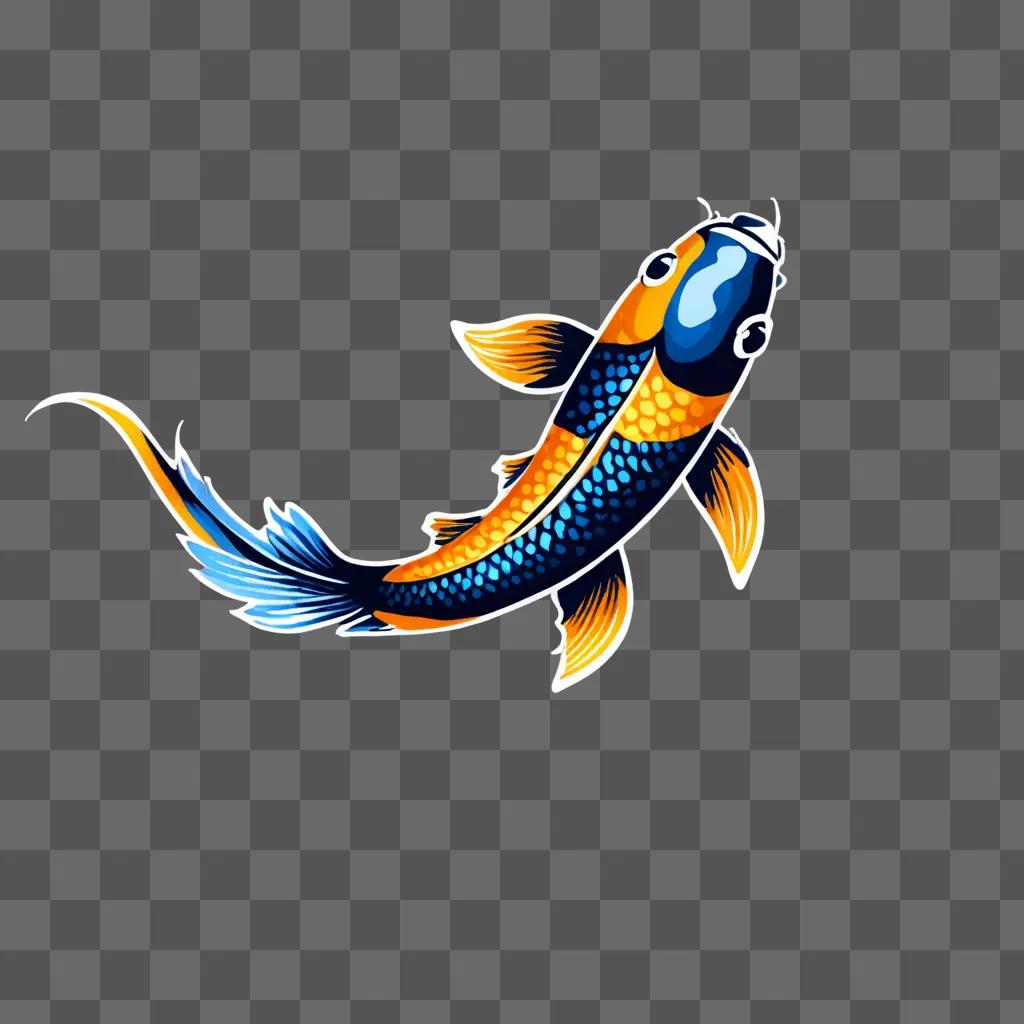 A colorful koi fish drawing on a gray background