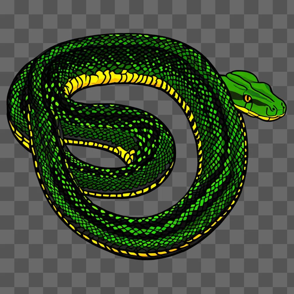 A colorful snake drawing with yellow and black stripes