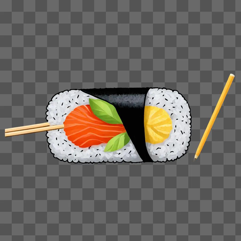 A colorful sushi drawing for kids with chopsticks