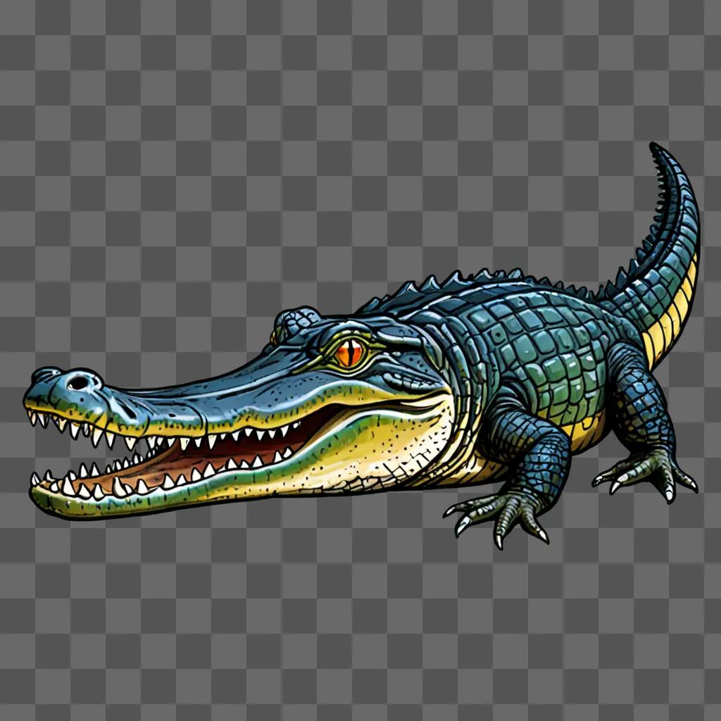 A coy alligator drawing on a dark background