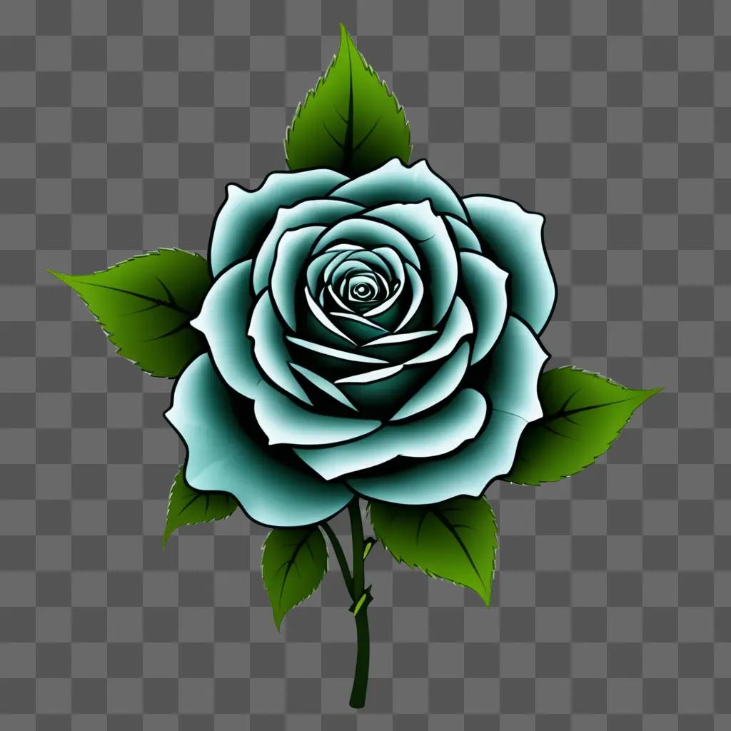 A coy rose drawing on a green background